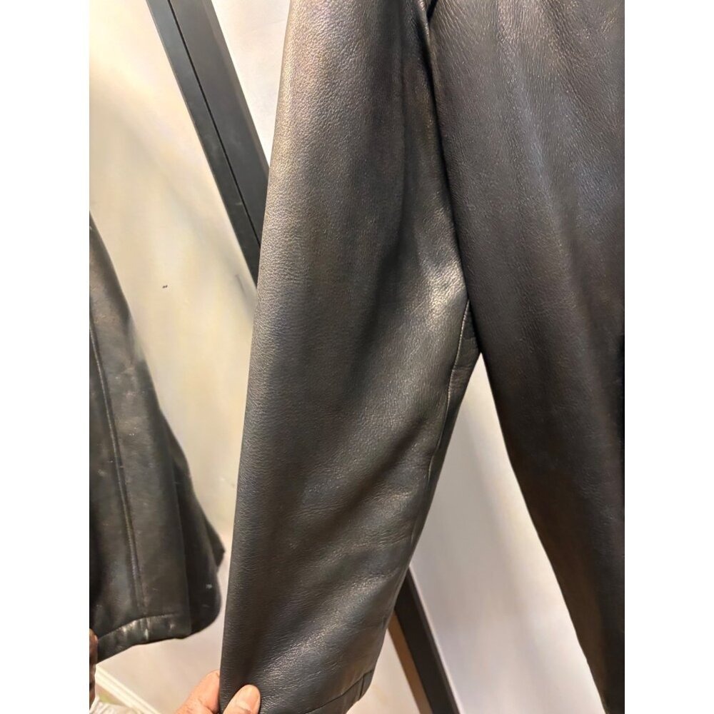 Mitchells of Westport Mens Black Leather Car Coat Button Front Jacket - Picture 6 of 15